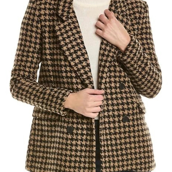 Blanknyc Houndstooth Size XS Black Tan Wool Chic Double Breasted Blazer Jacket - Picture 1 of 6
